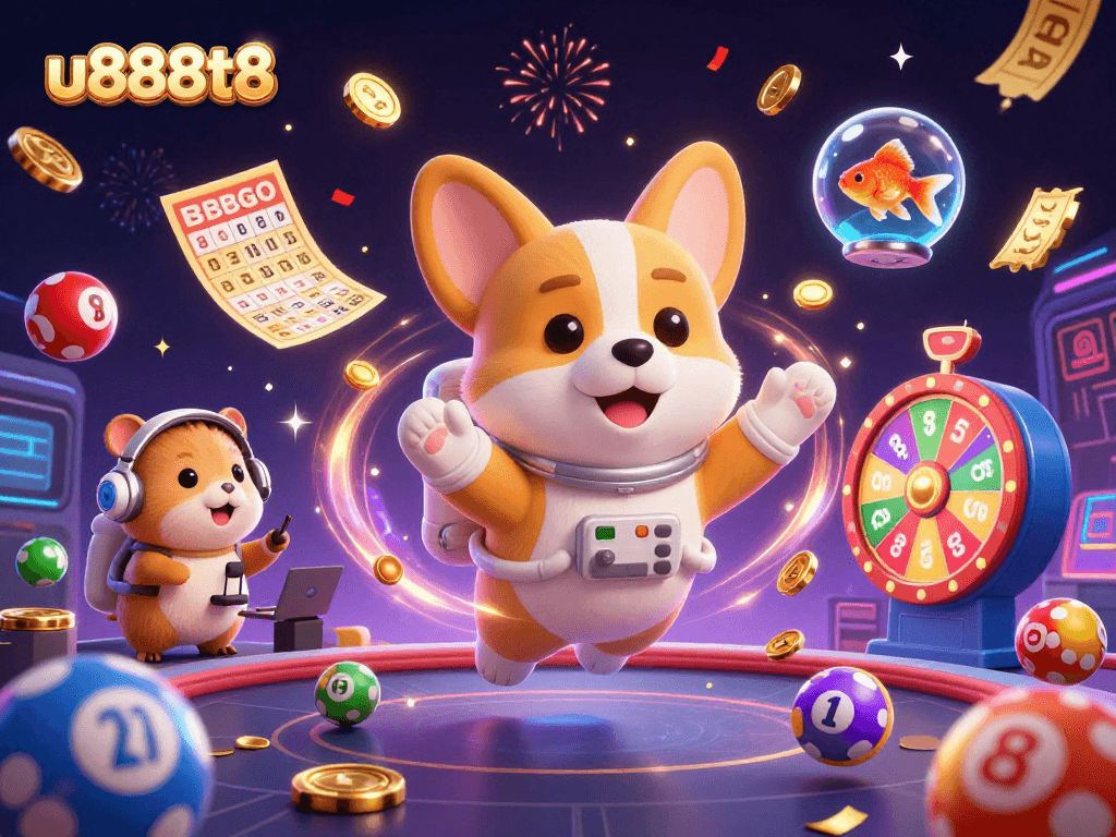 Experience thrilling gaming adventures with u888t8 in a vibrant 3D space casino scene.