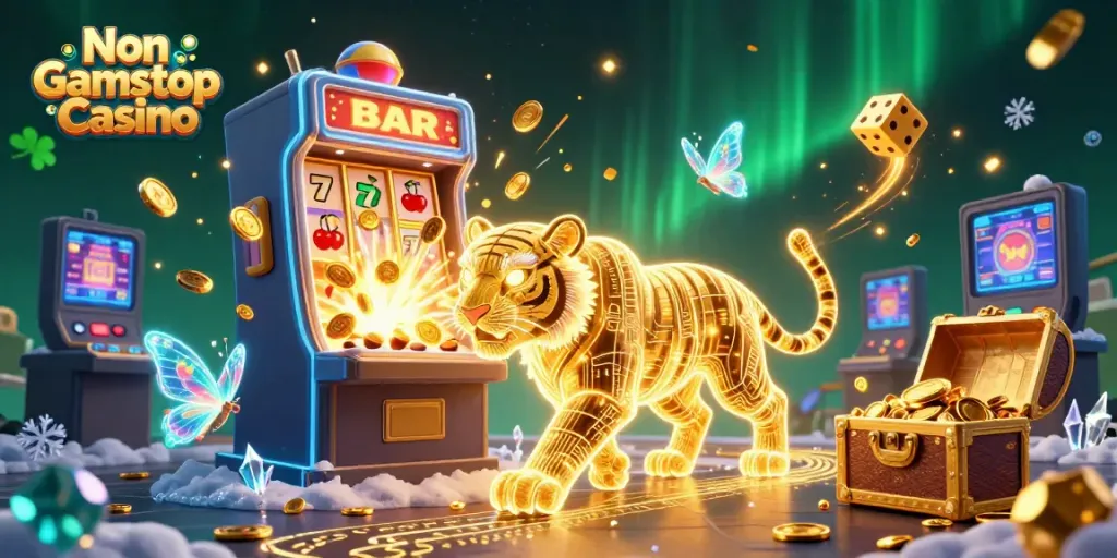 Experience the thrill of Non Gamstop Casino with dynamic slot machine action and vibrant characters.