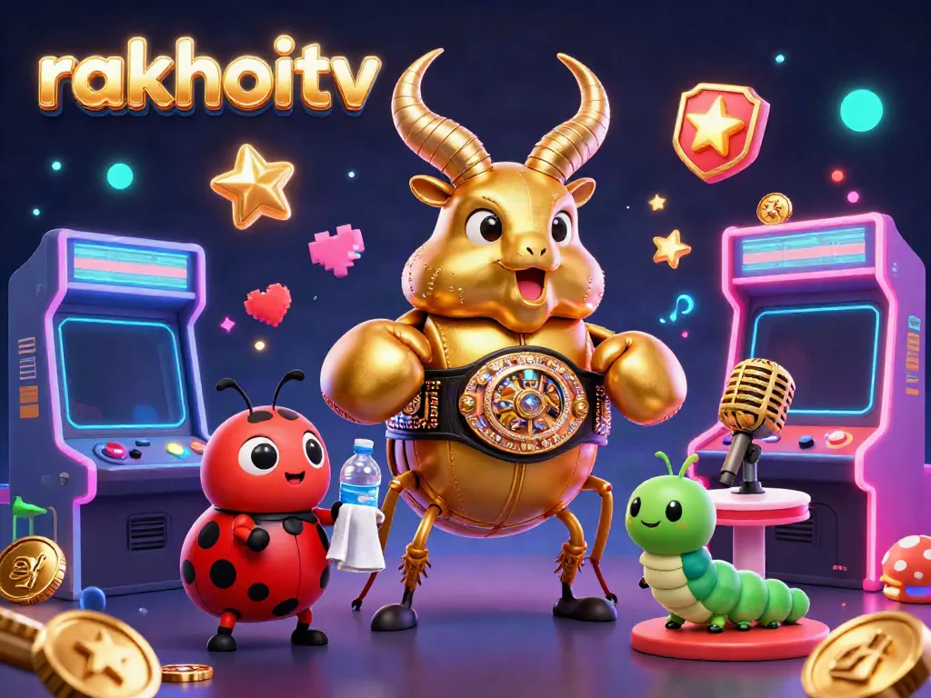 Experience thrilling action with rakhoitv featuring a boxing beetle and gaming elements in an electrifying arena.