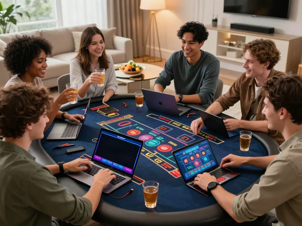 Players enjoying games at new casinos not on gamstop in a stylish living room.