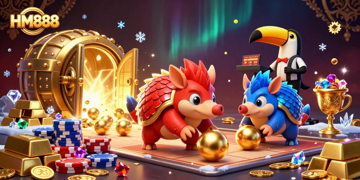 Engage in action-packed gaming with HM888 featuring colorful pangolins and dazzling casino treasures.