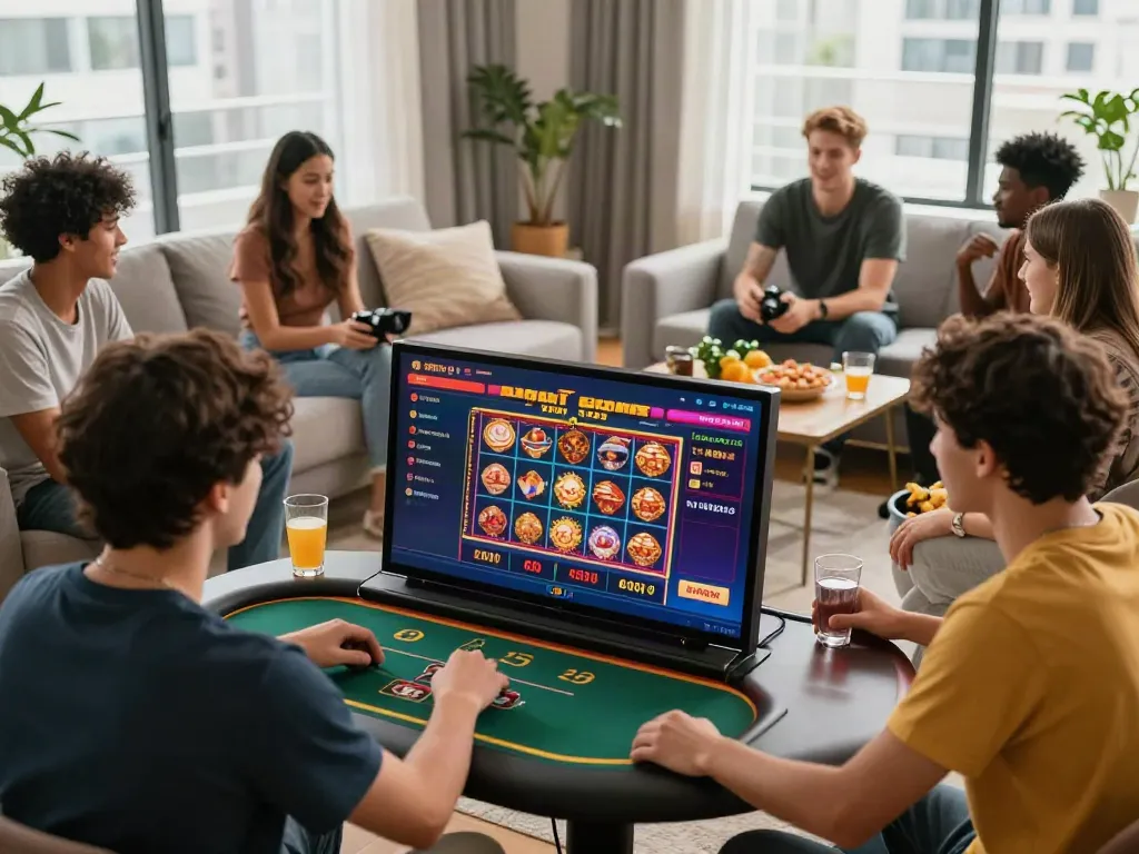 New casinos not on gamstop players enjoy an online gaming session in a lively home setting.