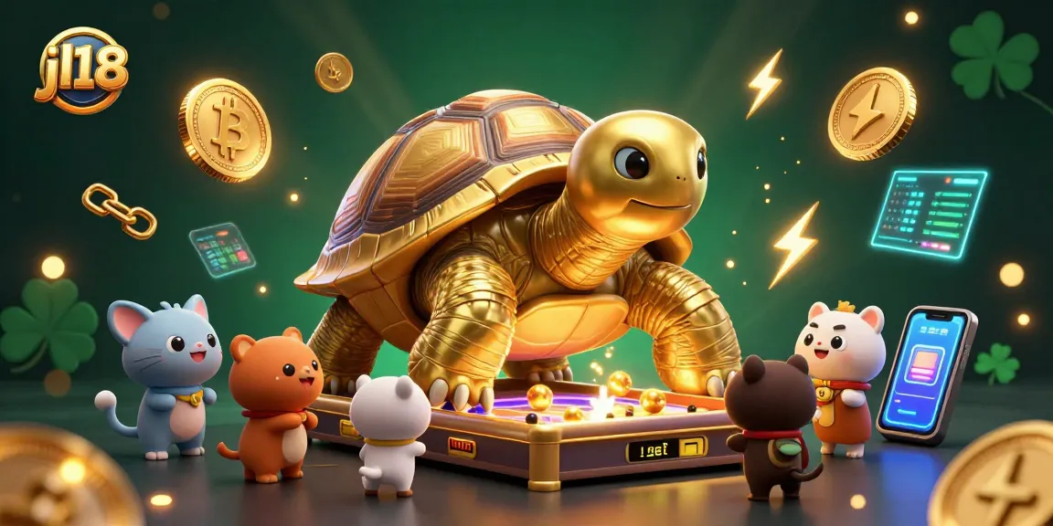 Play exciting casino games at jl18 with a thrilling 3D illustration showcasing vibrant characters and crypto elements.