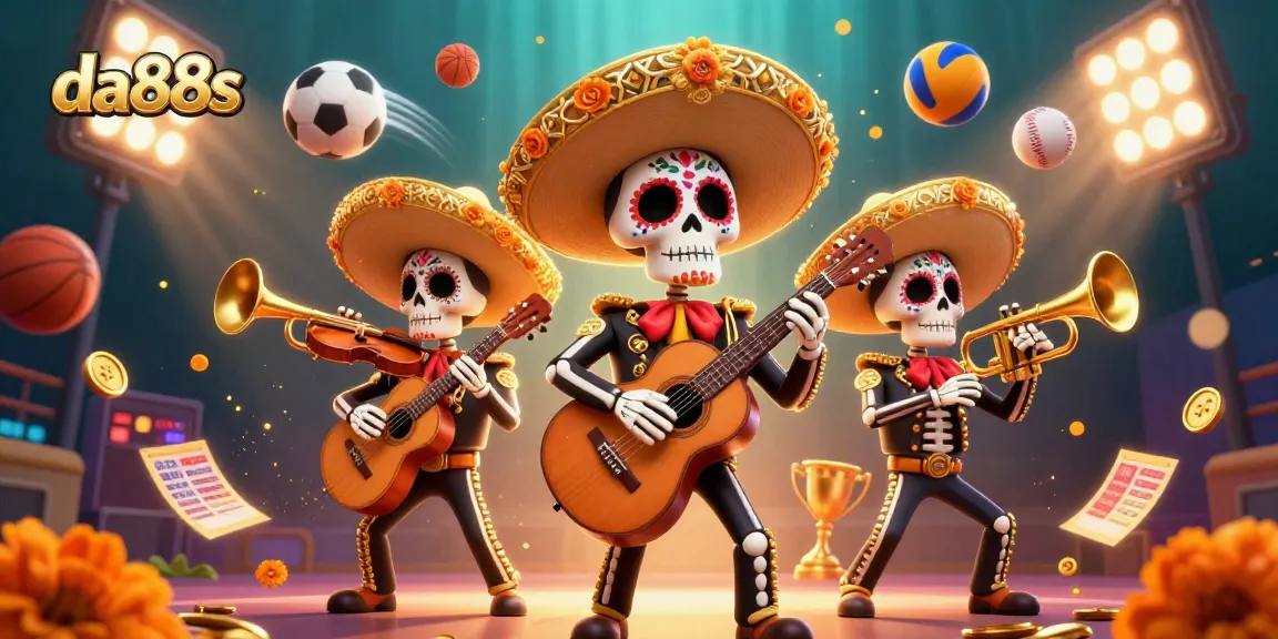 Engage with da88s’ vibrant gaming scene featuring skeleton mariachis and dynamic sports elements.