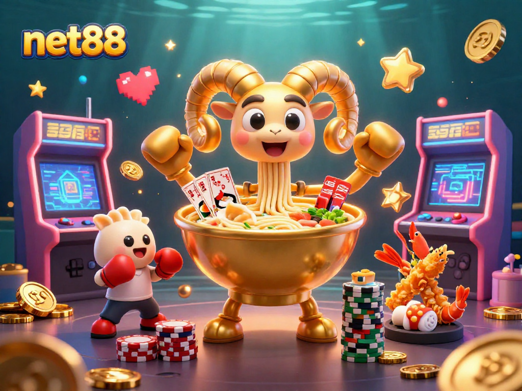 Experience thrilling net88 gameplay with our vibrant casino-themed cartoon illustration.