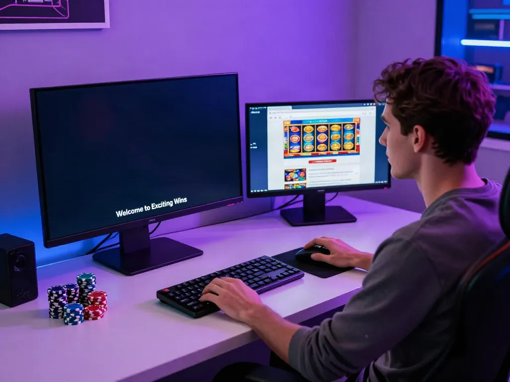An engaged player enjoying games at new casinos not on GamStop in a vibrant home office.
