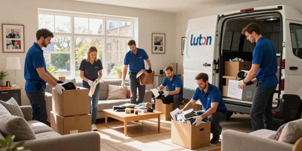 House Clearance Edinburgh team sorting and packing belongings in a warm, inviting home.