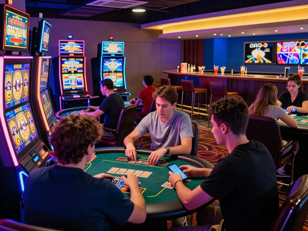 Players enjoying thrilling games at new casinos not on GamStop in a vibrant gaming lounge.