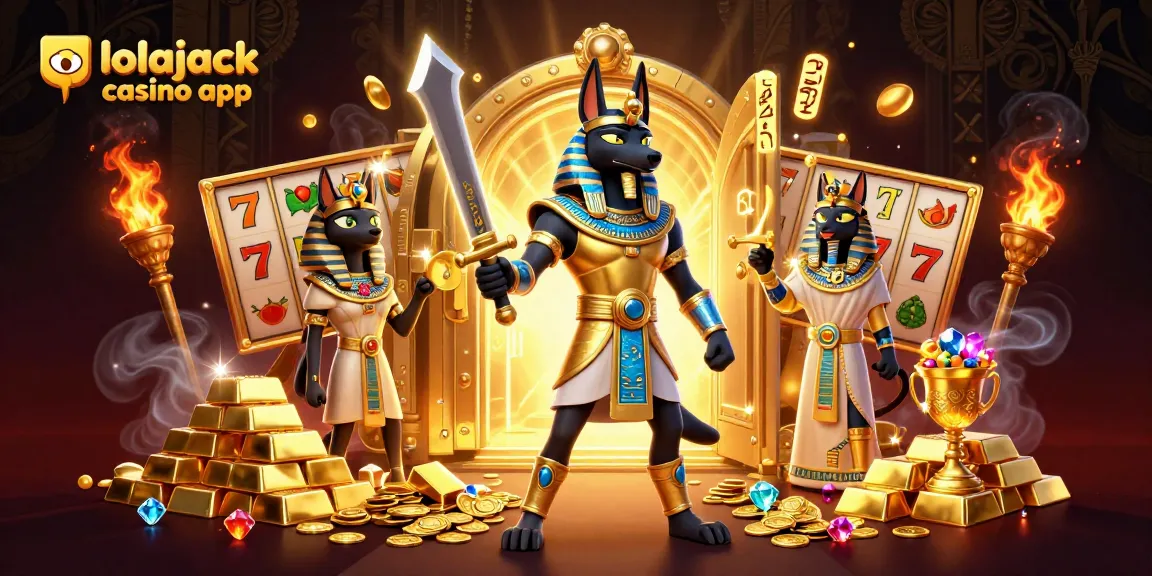 Experience gaming excitement with the lolajack casino app featuring vibrant slot reels and ancient Egyptian themes.