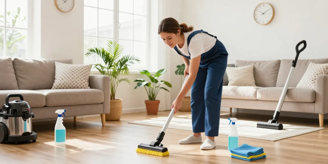 Cleaner using eco-friendly products in bright Solihull home, showcasing cleaning companies Solihull services.