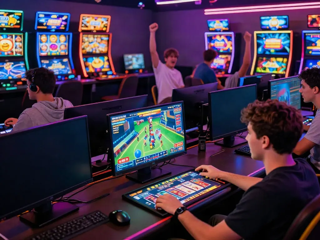 An engaging scene of players at new casinos not on GamStop, with vibrant graphics and immersive virtual gaming elements.