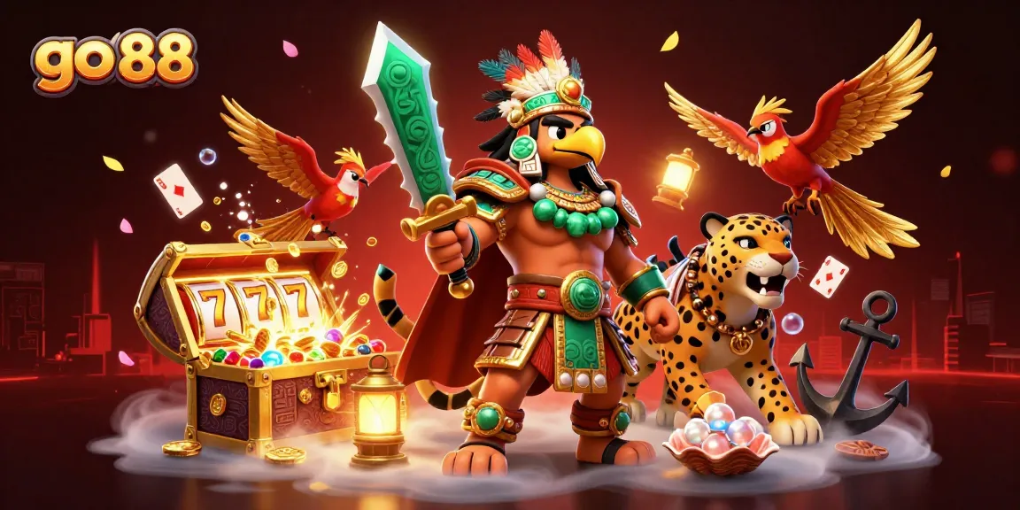 Experience thrilling wins with go 88 as Aztec warriors uncover hidden treasures in a vibrant casino scene.