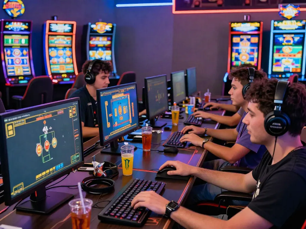 Friends enjoying gaming at new casinos not on Gamstop, celebrating wins in a vibrant online setting.