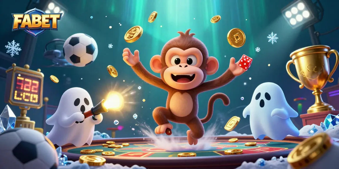 FABET showcases a dynamic poltergeist monkey juggling vibrant casino elements in a haunted scene.
