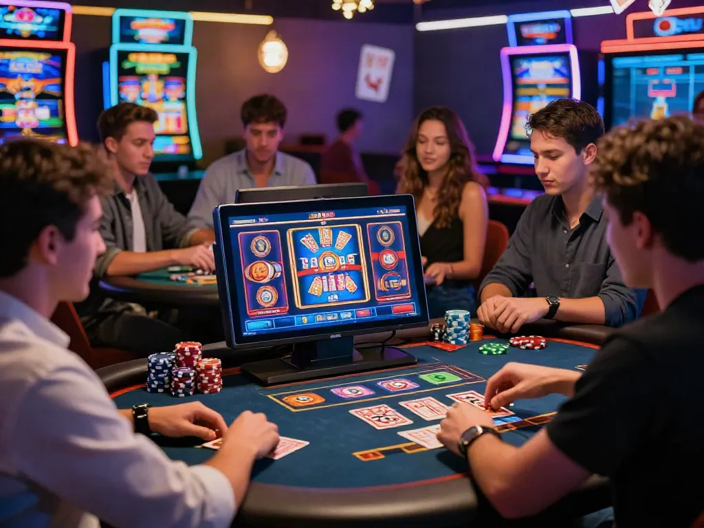 Players enjoying new casinos not on gamstop at a virtual gaming table with vibrant technology.