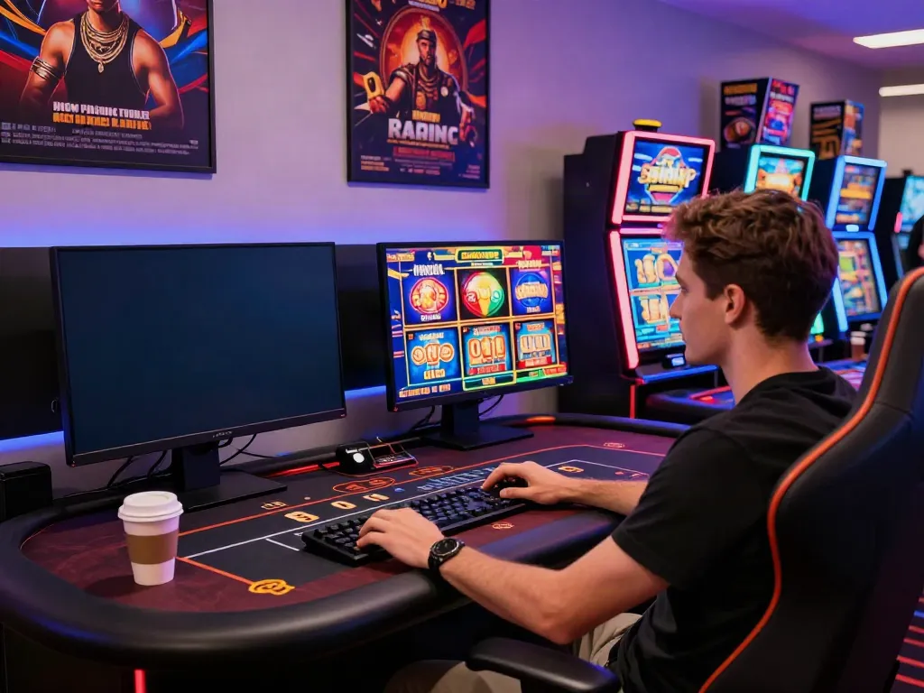 Engaging online gaming setup featuring new casinos not on gamstop with colorful games displayed on monitor.