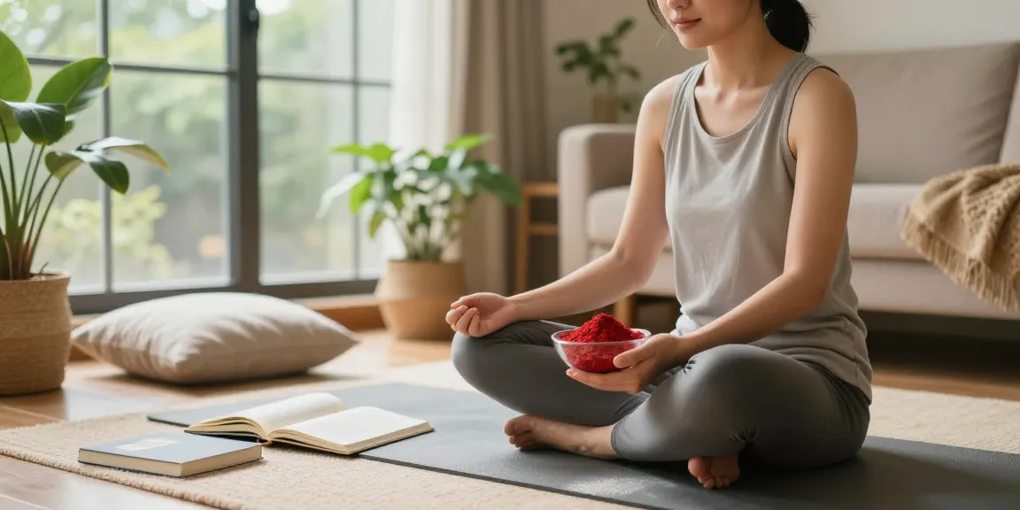Experience the benefits of high-quality red bali kratom in a serene home wellness setup promoting relaxation and mindfulness.