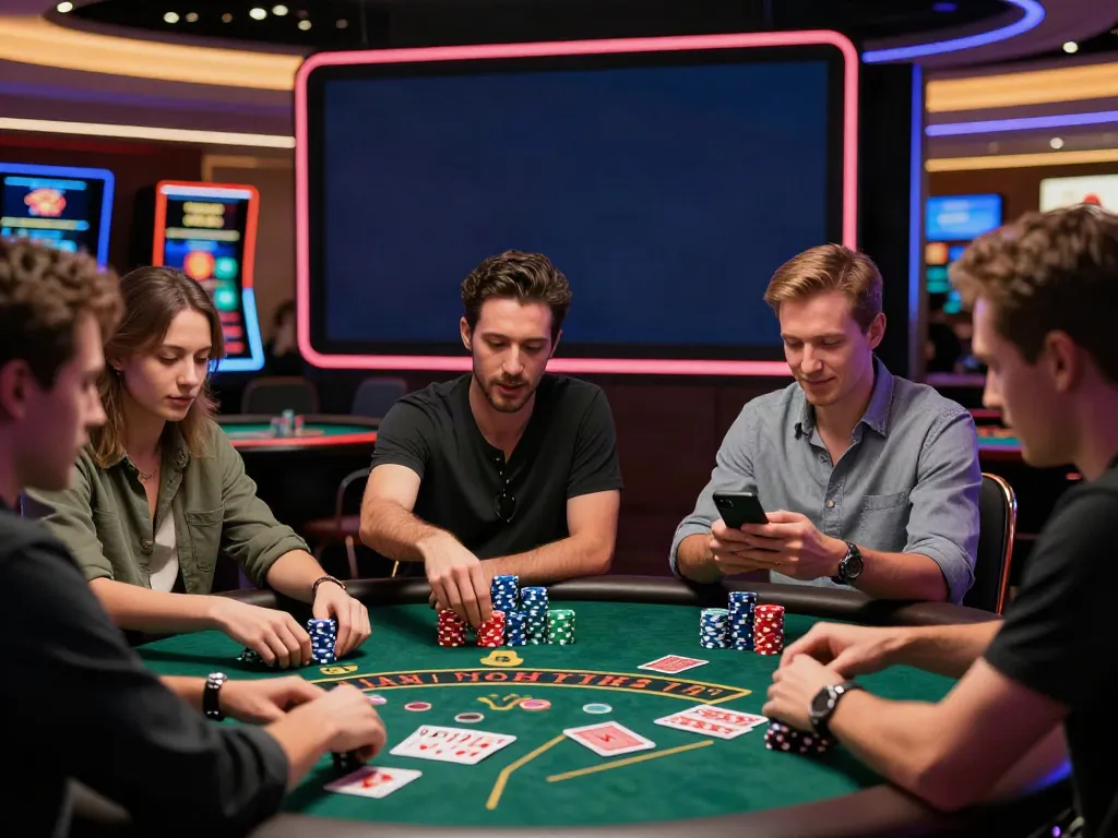 Exciting atmosphere of players at new casinos not on gamstop, engaging in table games within a vibrant casino setting.