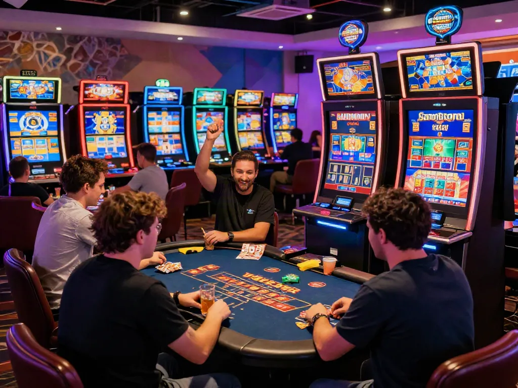 Exciting scene featuring players enjoying games at new casinos not on gamstop with vibrant neon lights.