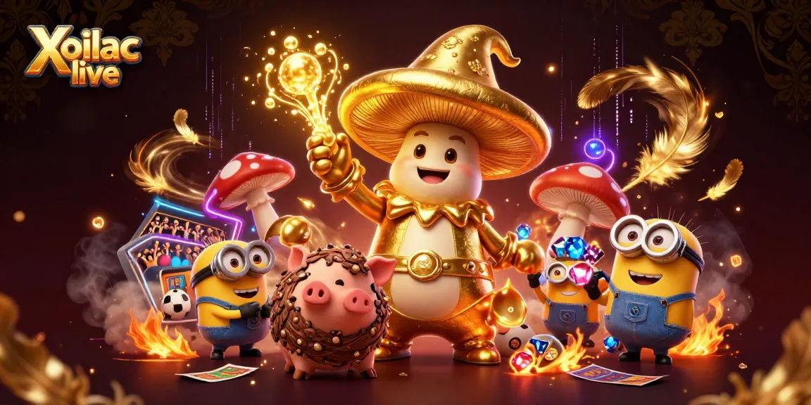 Xoilac live presents exciting sports betting action with gold coins and vibrant characters.