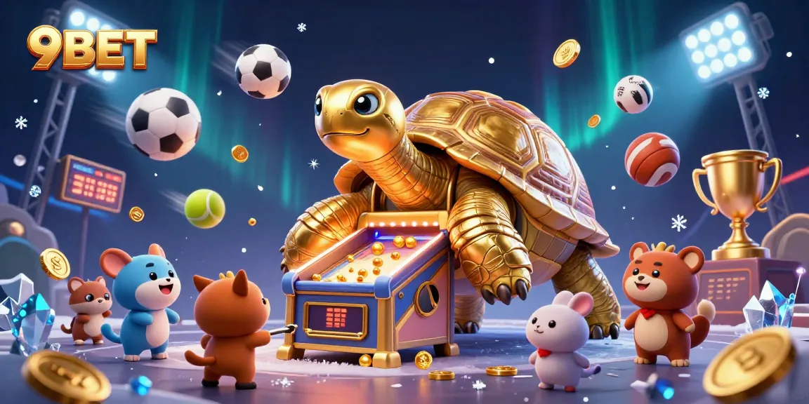Experience the thrill of 9BET gaming with dynamic sports elements and a playful, engaging scene.