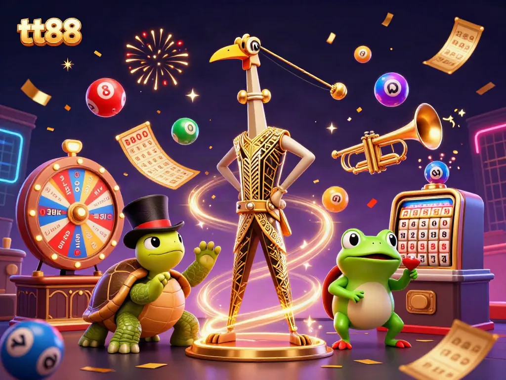 Experience thrilling gaming with tt88 featuring vibrant casino characters and dynamic lottery elements.