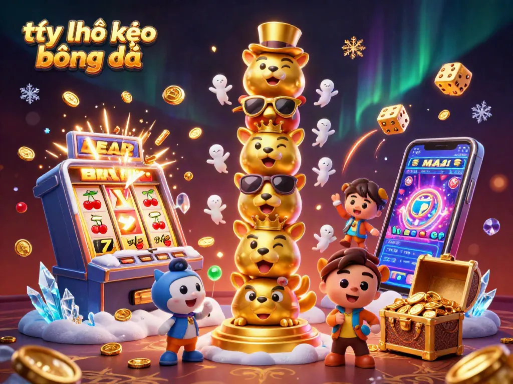 Experience tỷ lệ kèo bóng đá with dynamic 3D casino illustration filled with game elements.