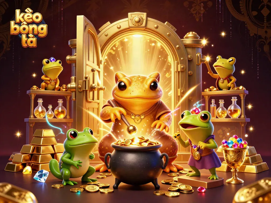 Engage with kèo bóng đá through dynamic 3D illustration featuring alchemists and gold transformation in a vibrant setting.