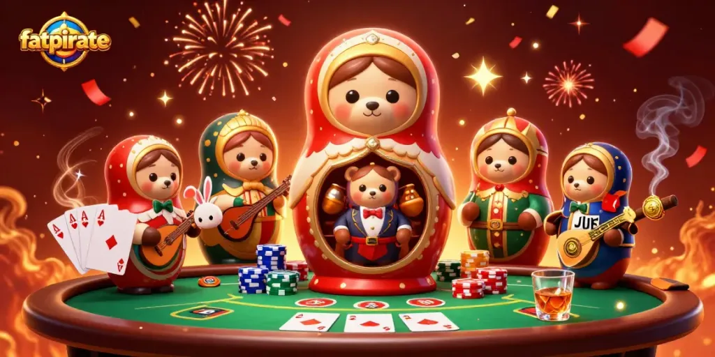 Experience thrilling gameplay at fatpirate with a colorful casino scene featuring vibrant characters and game elements.