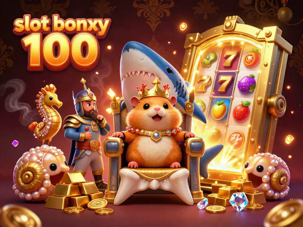 Spin the reels with the slot bonus 100 in a vibrant 3D scene featuring a golden hamster king and treasures.