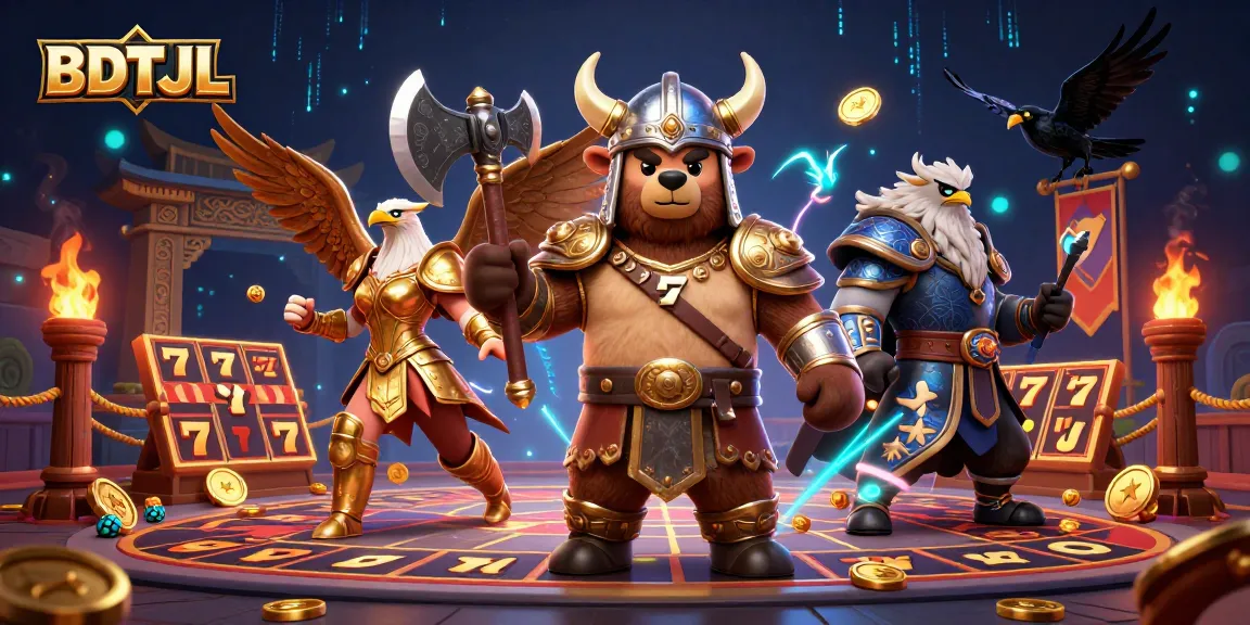 Experience dynamic gameplay with BDTJL's Viking berserker bear and Valkyrie eagle in a thrilling casino adventure.