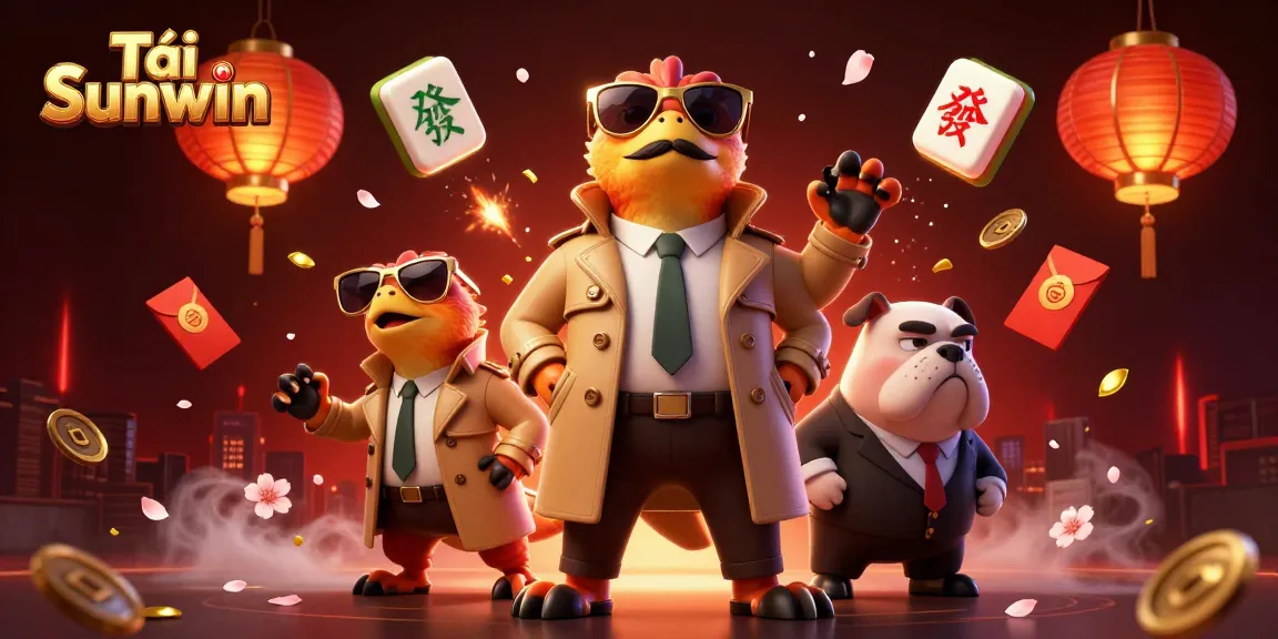 Tải Sunwin in a lively casino scene with raptors and a bulldog bouncer, showcasing excitement and engagement.