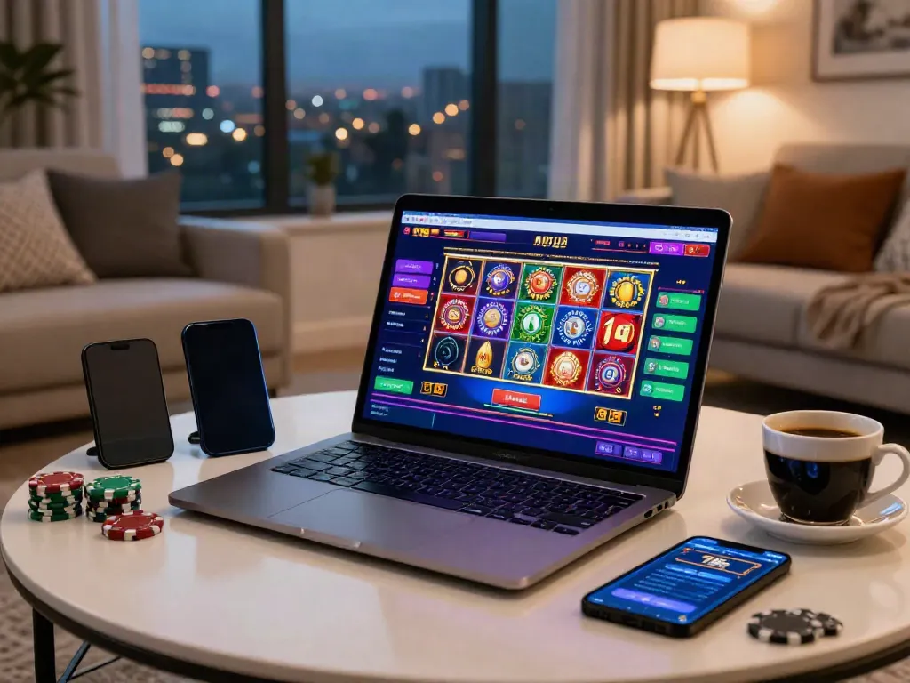 Cozy home setup showcasing new casinos not on Gamstop with a laptop and gaming accessories.