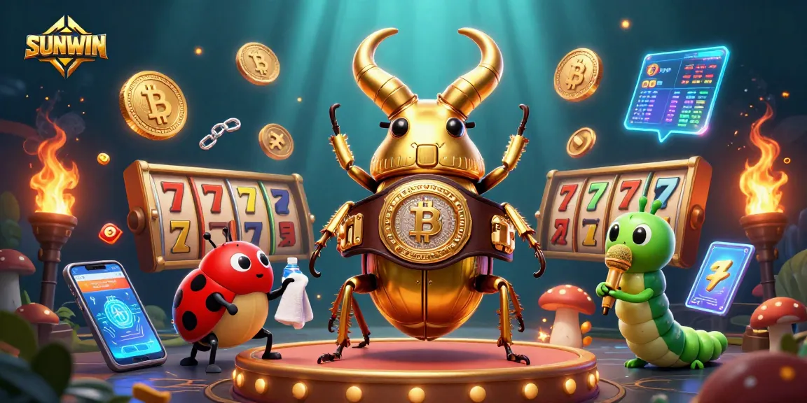 SUNWIN offers thrilling slot games as a giant beetle faces off in an animated casino showdown.