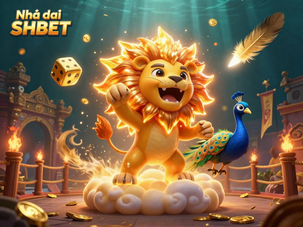 Play exciting games at Nhà cái SHBET with a roaring sun lion and vibrant gaming elements.