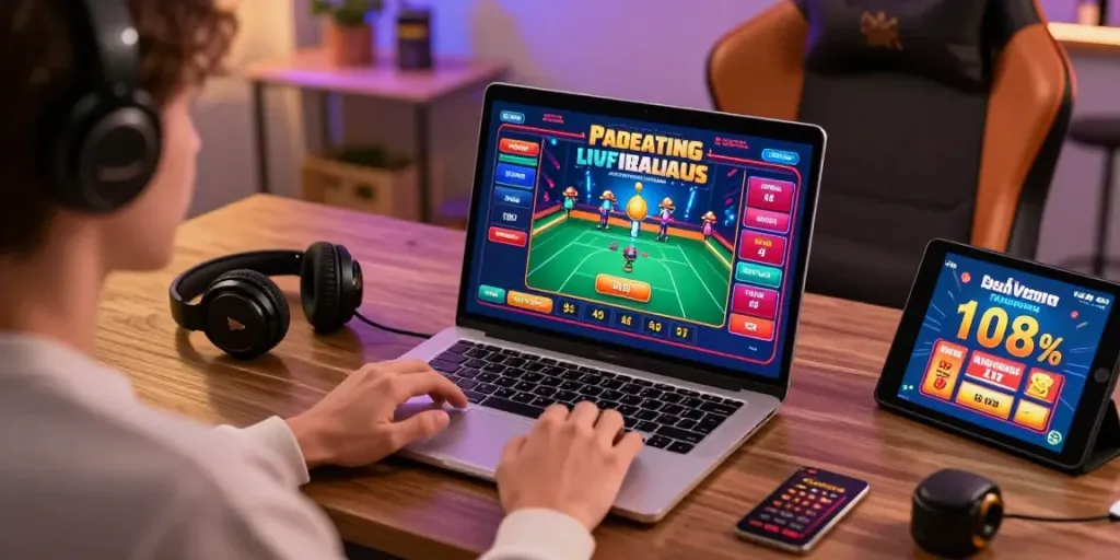 Player excitedly enjoying new casinos not on GamStop in a cozy gaming setup.