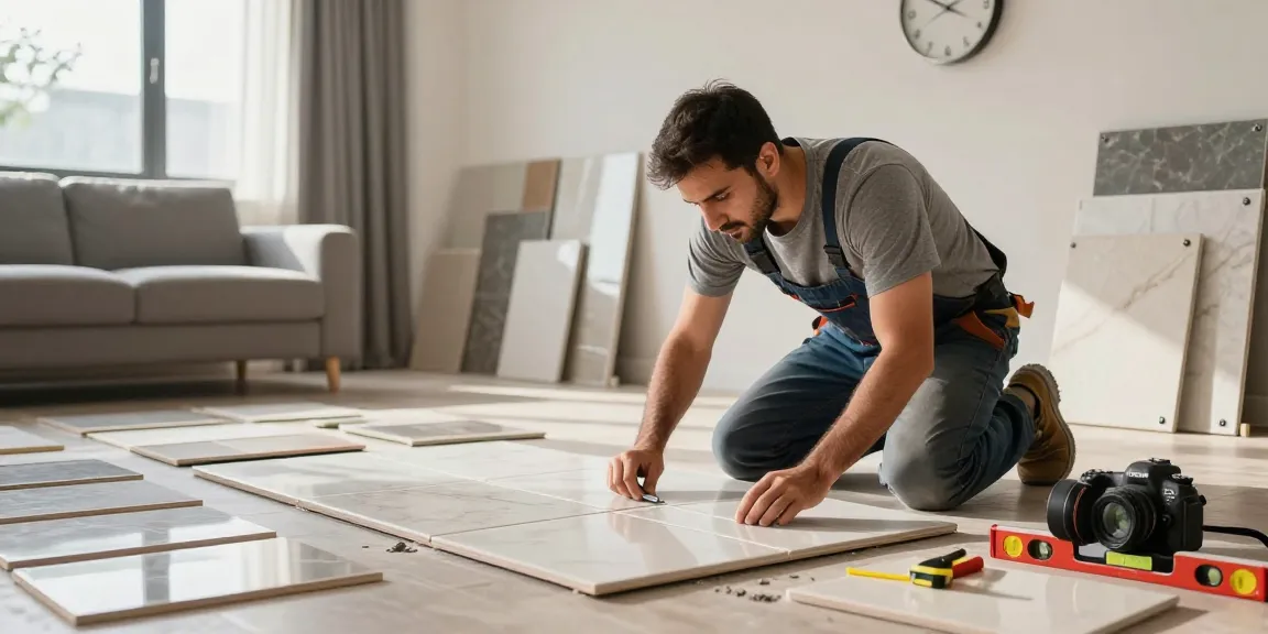 مقاول سيراميك باكستاني يقوم بتركيب السيراميك في منزل حديث، بجودة ودقة عالية.