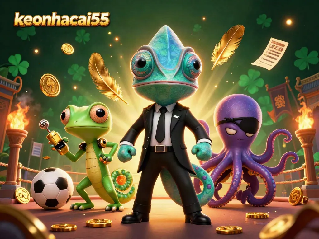 Experience thrilling bets and sports action with keonhacai55's vibrant and dynamic 3D casino illustration.
