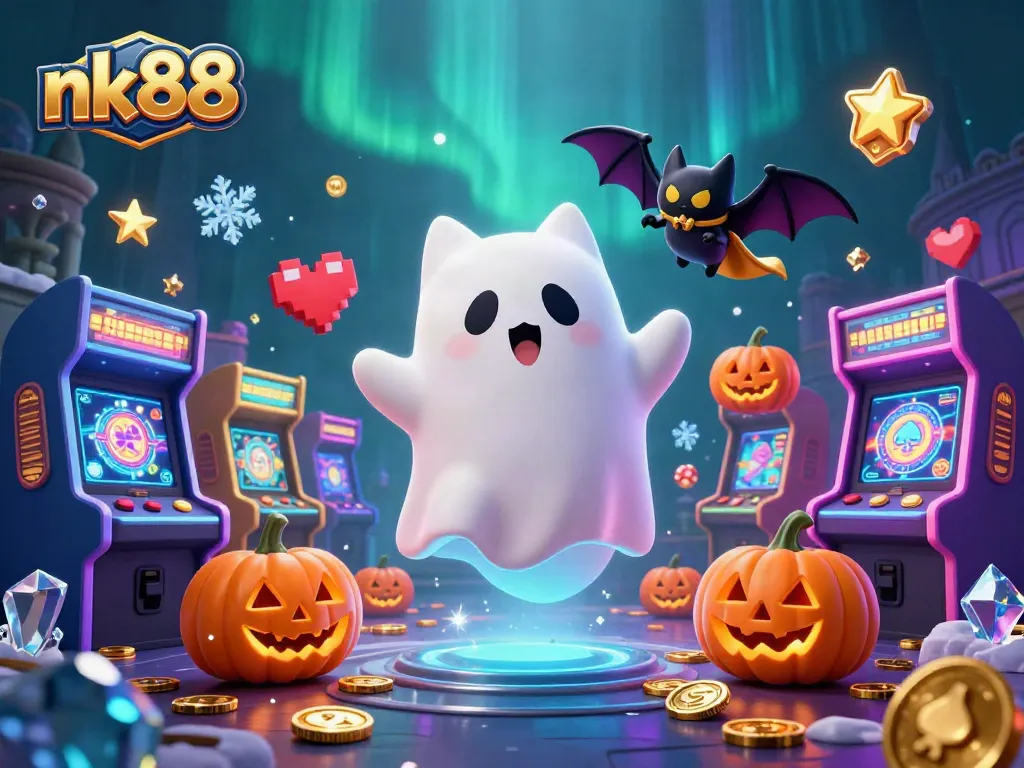 Engage with nk88 gaming action featuring a ghost cat and vibrant casino elements.