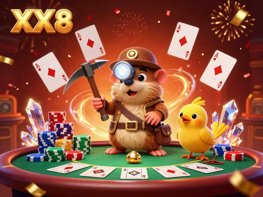 Engage with XX 8 as the treasure hunter mole explores vibrant casino treasures and poker excitement.