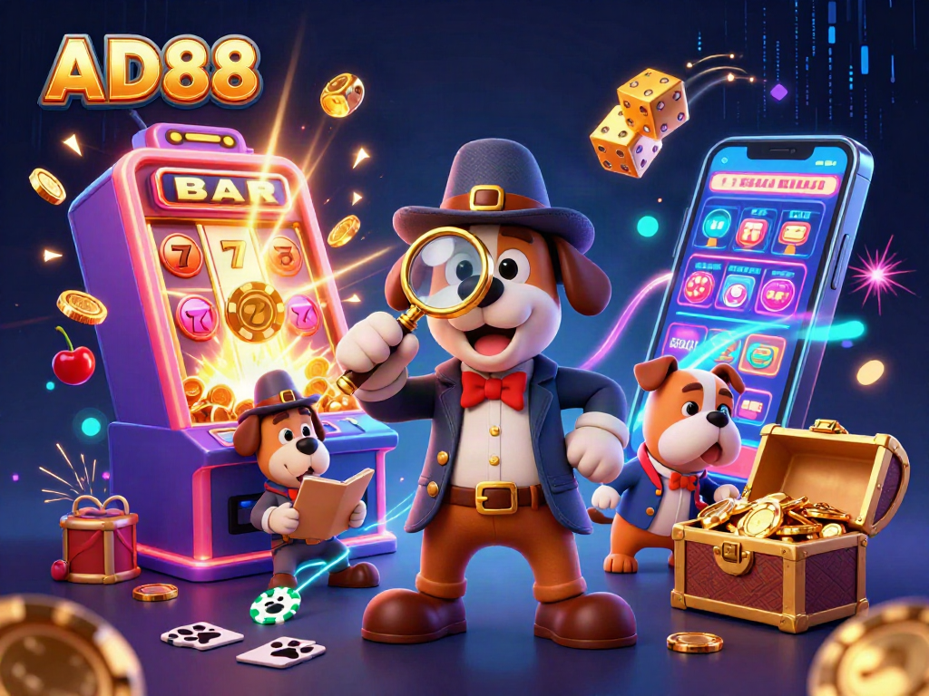 Experience the thrill at AD88's game lobby with detectives uncovering treasure clues.