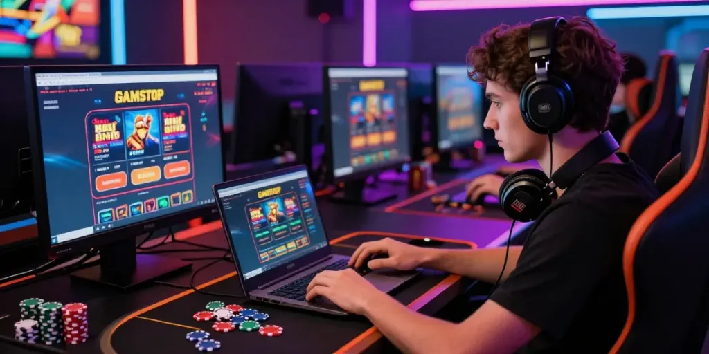 Exciting online gaming experience at new casinos not on gamstop with colorful casino chips and vibrant lighting.