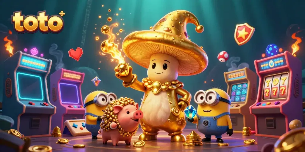 Experience the thrill of toto gaming with a magical golden mushroom wizard and treasure-hunting truffle pig.