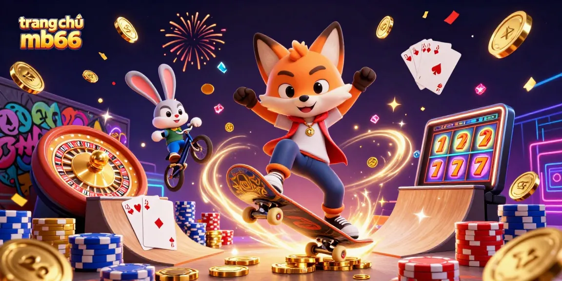 Engage with the vibrant action at trang chủ mb66, featuring a dynamic casino scene with animated characters and gambling elements.