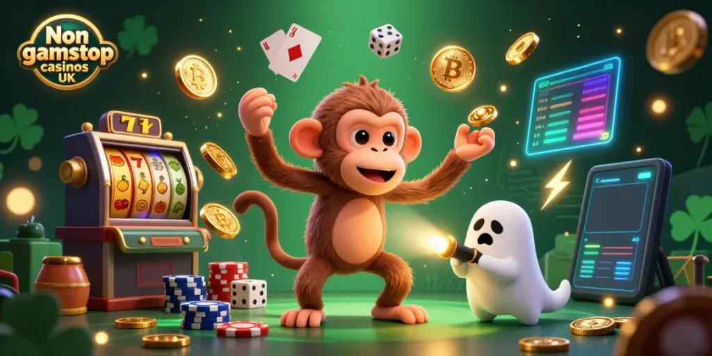 Experience thrilling action at Non gamstop casinos UK with a ghost-hunting puppy tracking a mischievous monkey.