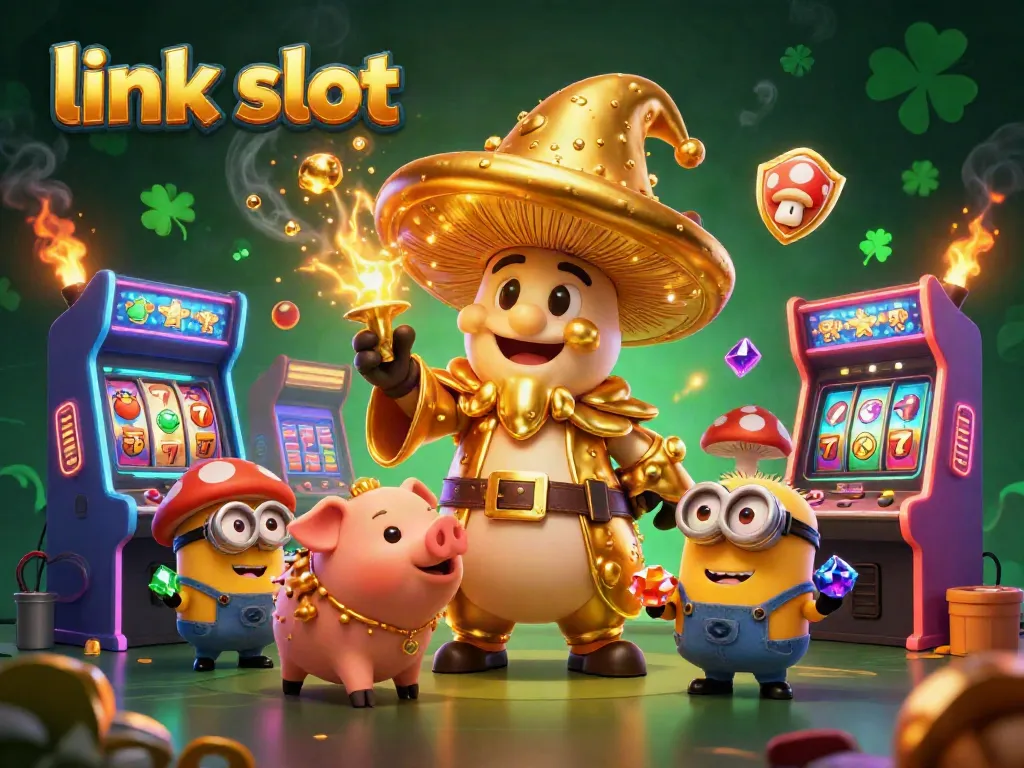 Spin and win with the link slot as golden magic fills the gaming scene with vibrant energy.