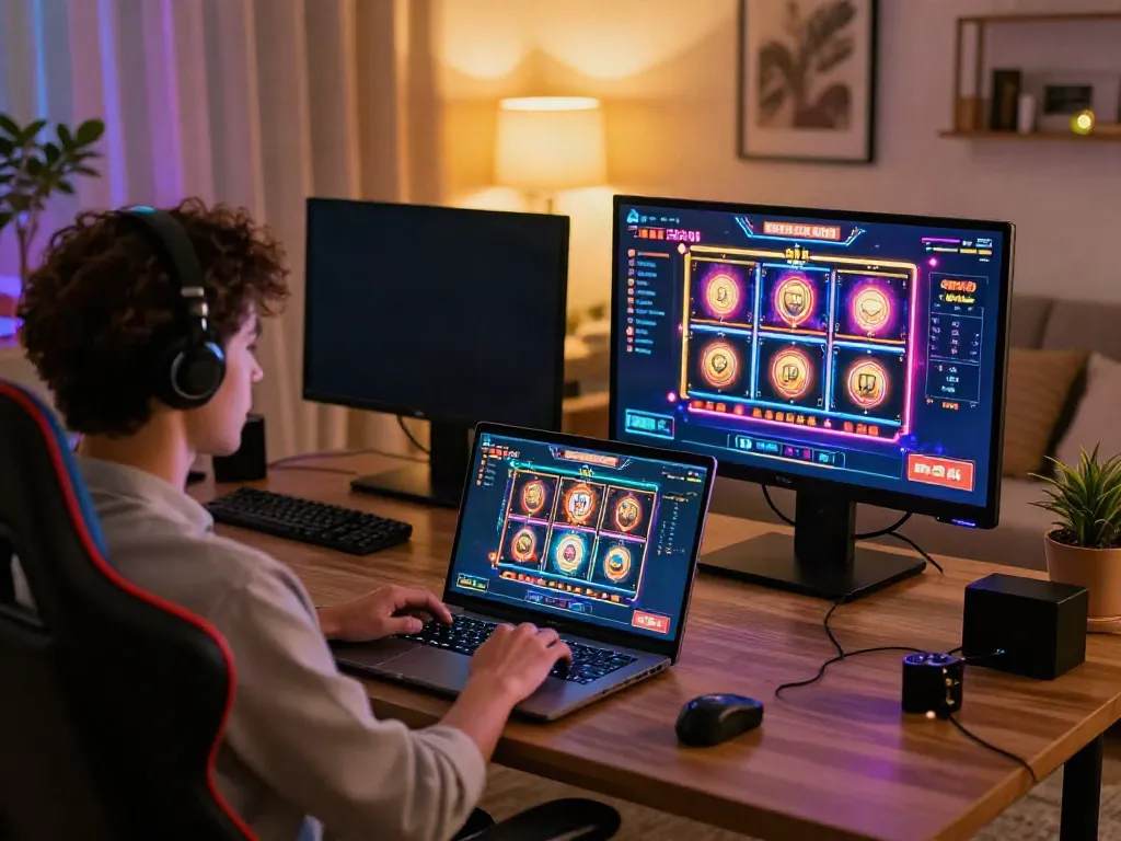 Player enjoying games at new casinos not on gamstop with vibrant graphics and cozy ambiance.