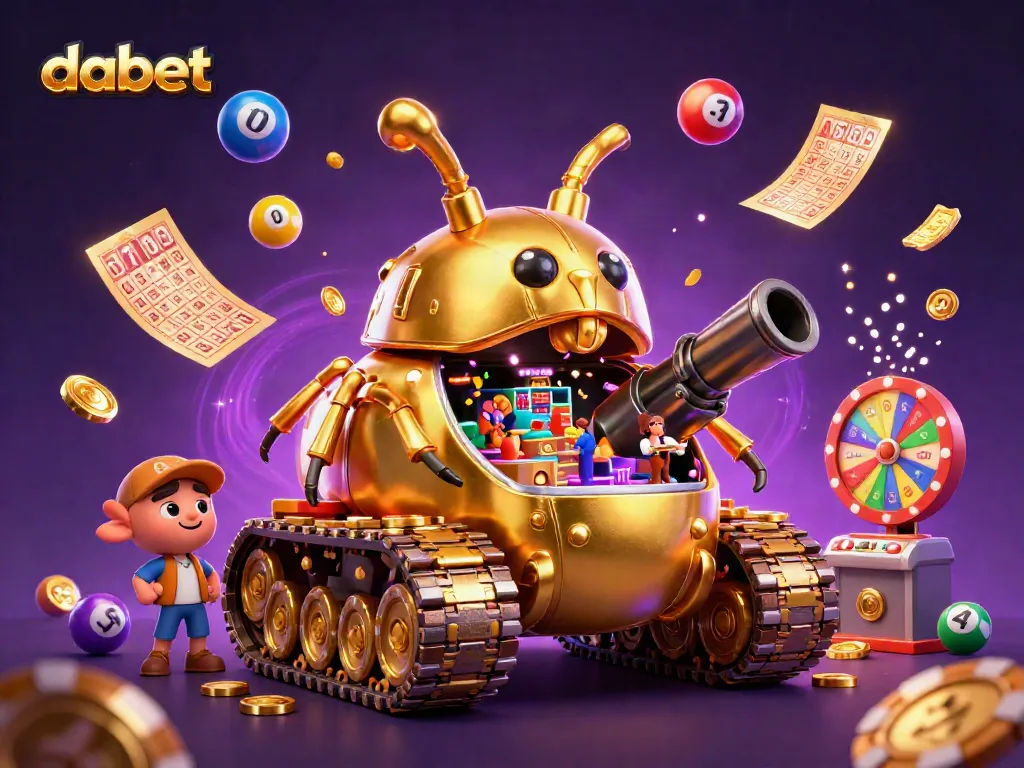 Dabet's vibrant casino world is showcased in a captivating scene filled with playing elements and joyous festivities.
