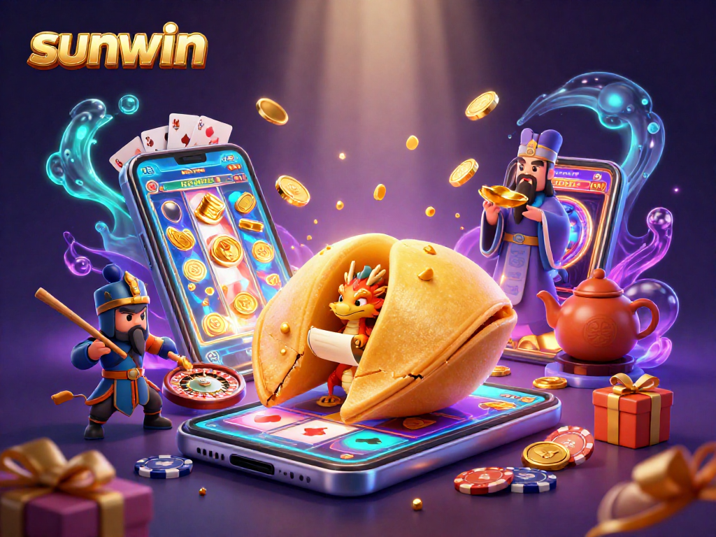Engage in thrilling gameplay at Sunwin with vibrant slot games and golden surroundings.