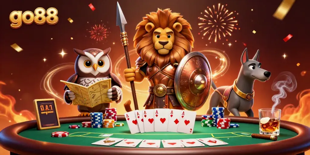 Experience the action with go88 as the Spartan lion and his allies dominate the casino scene.